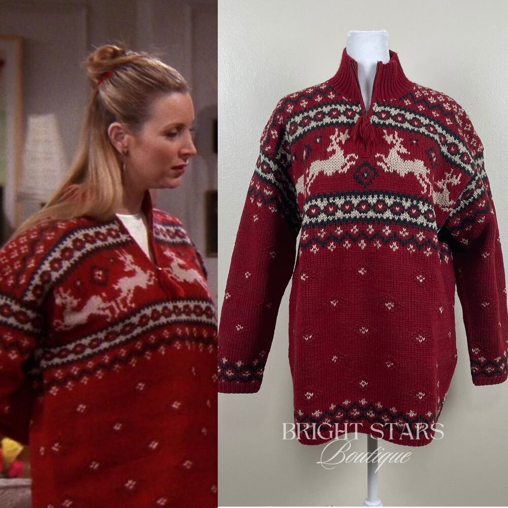 Rare Vintage Reindeer Holiday Sweater ASO Phoebe Buffay Friends Oversize Knit